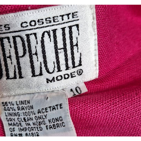 Vintage 80s/90s Hot Pink Button Front Power Dress Medium 10 - Picture 8 of 11